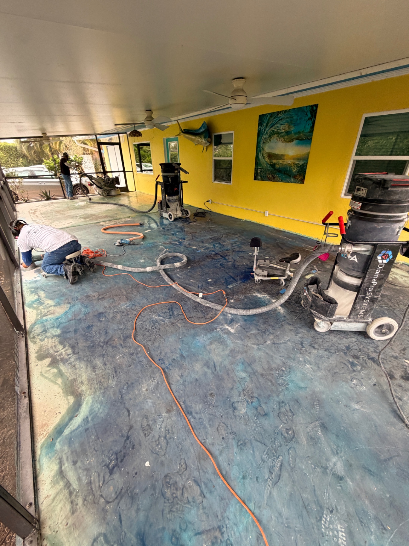 Floor grinding and prep work in progress