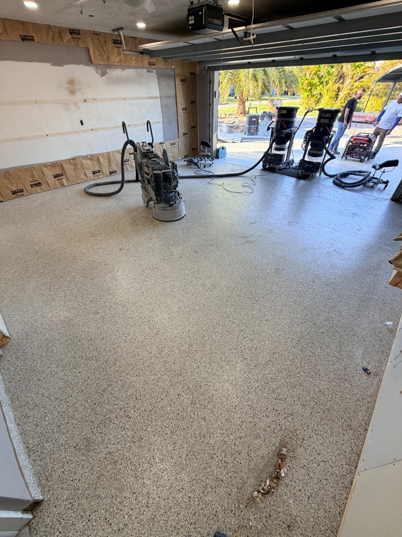 Completed garage floor coating during installation