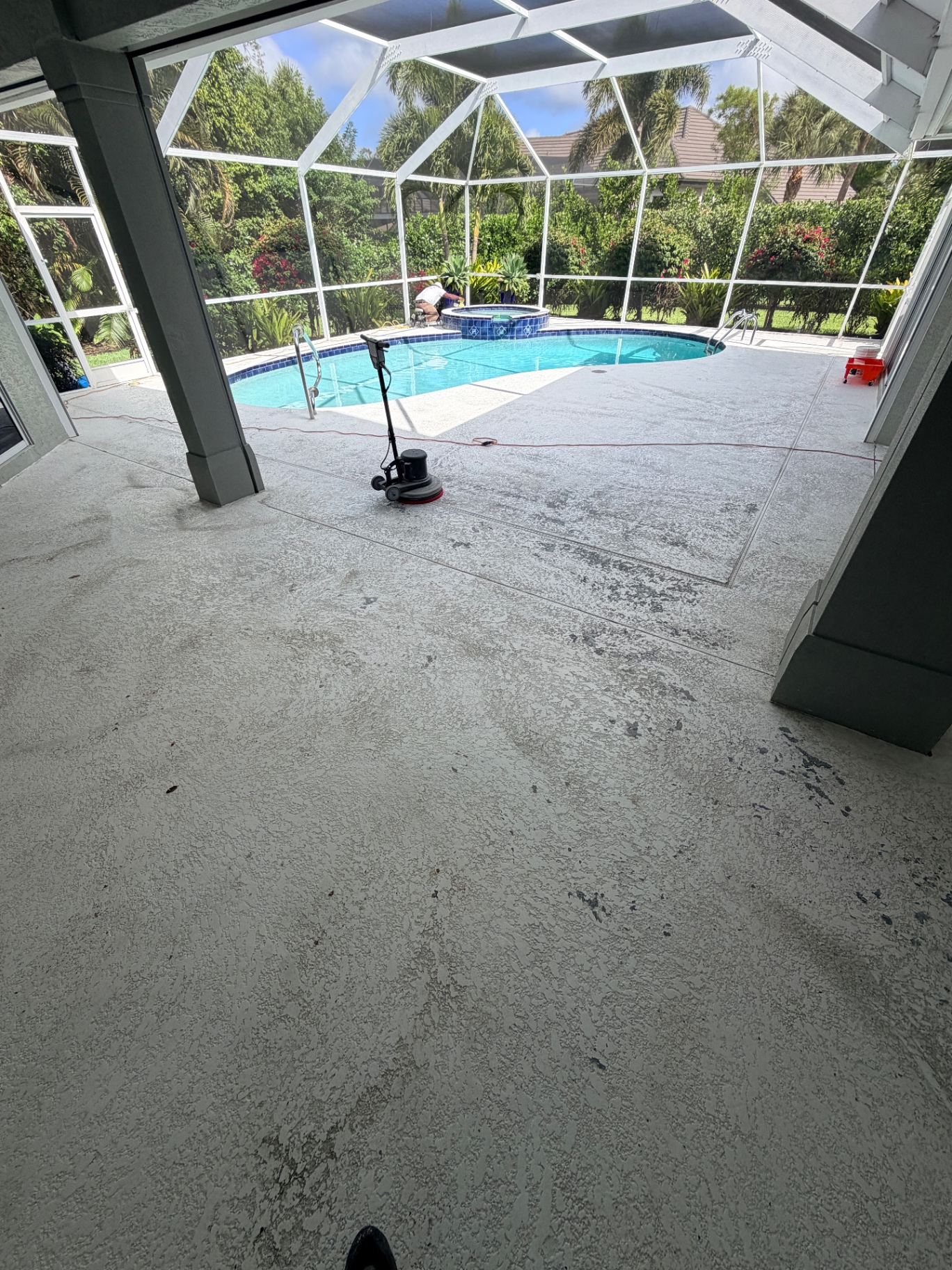Pool deck surface prep with grinder before coating